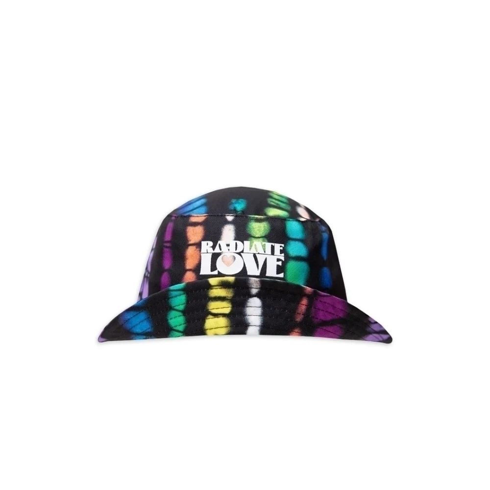 NWOT Justice Kids Girl's Black Tie-Dye Bucket Hat Radiate Love Graphic Party